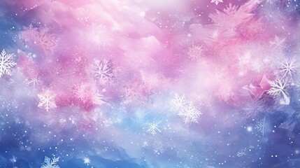  a blue and pink background with snowflakes and stars.  generative ai