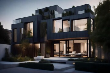 a contemporary townhouse characterized by a sleek and minimalist facade - AI Generative