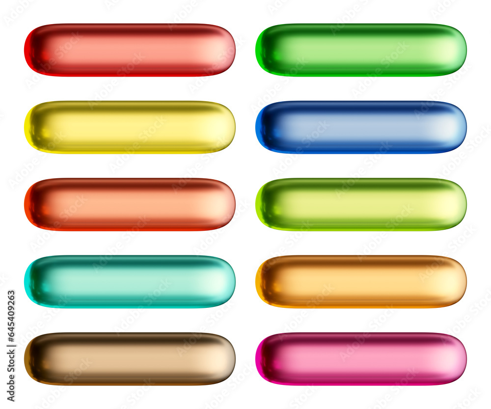 Fototapete Set of round rectangle shape buttons in 3d rendering isolated on transparent background for text, infographic, web and frame concept.
