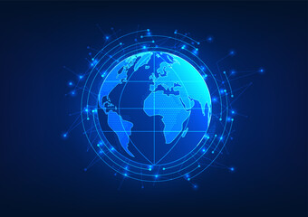 Earth Technology. Globes placed on connected lines can give people access to information anywhere. Through high-speed internet networks around the world to make a better living.
