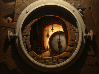 Obraz premium Dungeon passage through porthole