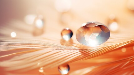  a close up of a feather with drops of water on it.  generative ai