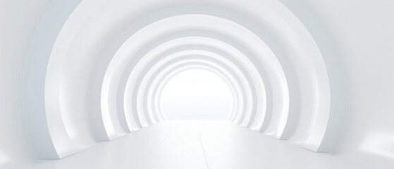 Futuristic white tunnel with circular architecture. Modern minimalistic design concept. 3D render for poster, wallpaper, and abstract background.