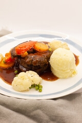 roasted lamb with vegetables and mash potato