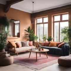 Fototapeta premium Cozy rustic interior. Living room.