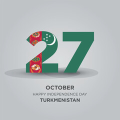 Happy Independence Day Turkmenistan Design. Number 27 made of the Turkmenistan Flag as Turkmenistan celebrates its Independence Day on the 27th of October.