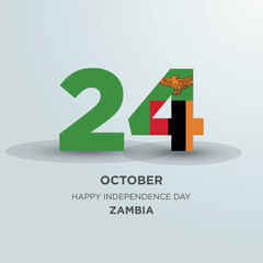 Happy Independence Day Zambia Design. Number 24 made of the Zambia Flag as Zambia celebrates its Independence Day on the 24th of October.
