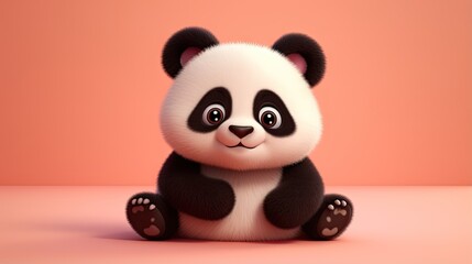  a cartoon panda bear sitting on a pink surface with a pink background.  generative ai