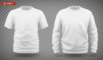 Vector realistic illustration of white sweat-shirt and t-shirt on a transparent background.
- 645410888