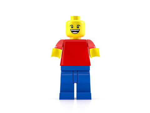 Lego minifigure on a white background. 3d illustration.
