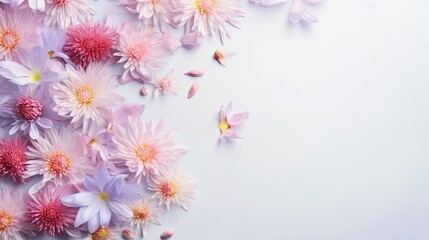  a bunch of pink and white flowers on a white background.  generative ai