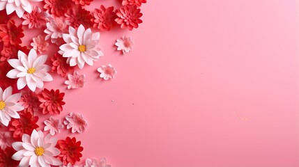 Fototapeta na wymiar a pink background with red and white flowers on top of it. generative ai