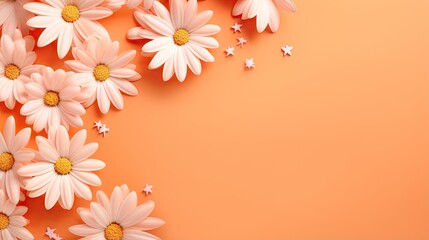 Fototapeta na wymiar a bunch of white daisies on an orange background with space for text. generative ai