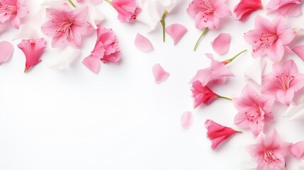  pink and white flowers on a white background with a place for text. generative ai