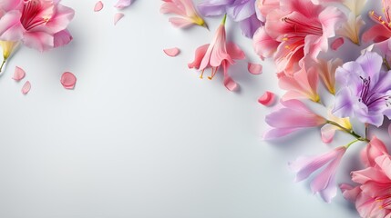  a group of pink and purple flowers on a white background.  generative ai