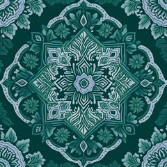 Green embroidery with water color, Ai generated 