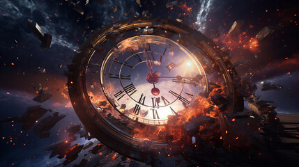 space and time clock destroying galaxy, generative ai - obrazy, fototapety, plakaty