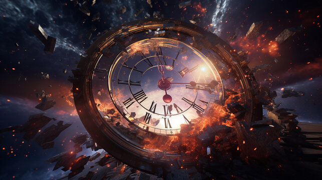 space and time clock destroying galaxy, generative ai