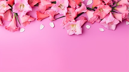  pink flowers on a pink background with space for text or image. generative ai