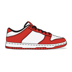 Red and white low-top basketball shoe, isolated on white - obrazy, fototapety, plakaty