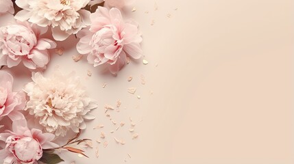  a bunch of pink flowers on a white background with a place for text.  generative ai