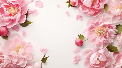 a white background with pink flowers and leaves on the petals.  generative ai