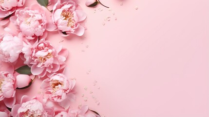  pink flowers on a pink background with space for a text.  generative ai