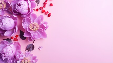  a pink background with pink flowers and pomegranates.  generative ai