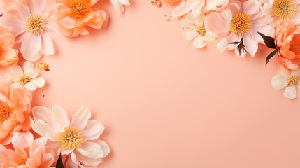  a bunch of flowers on a pink background with a place for text.  generative ai