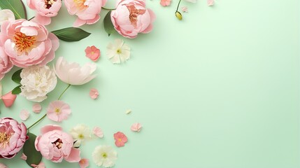  a bunch of pink and white flowers on a green background.  generative ai