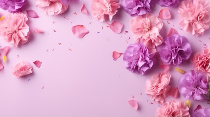  a bunch of pink and purple flowers on a pink background.  generative ai