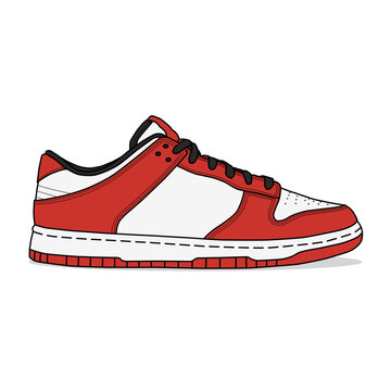 Red and white low-top basketball shoe, isolated on white
