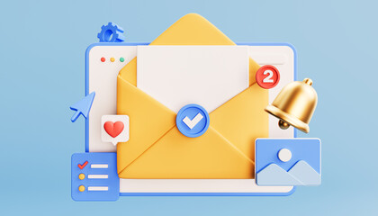 Subscribe to the newsletter. Vector illustration for online marketing and business. Open an envelope with a letter on your phone. 3d illustration.