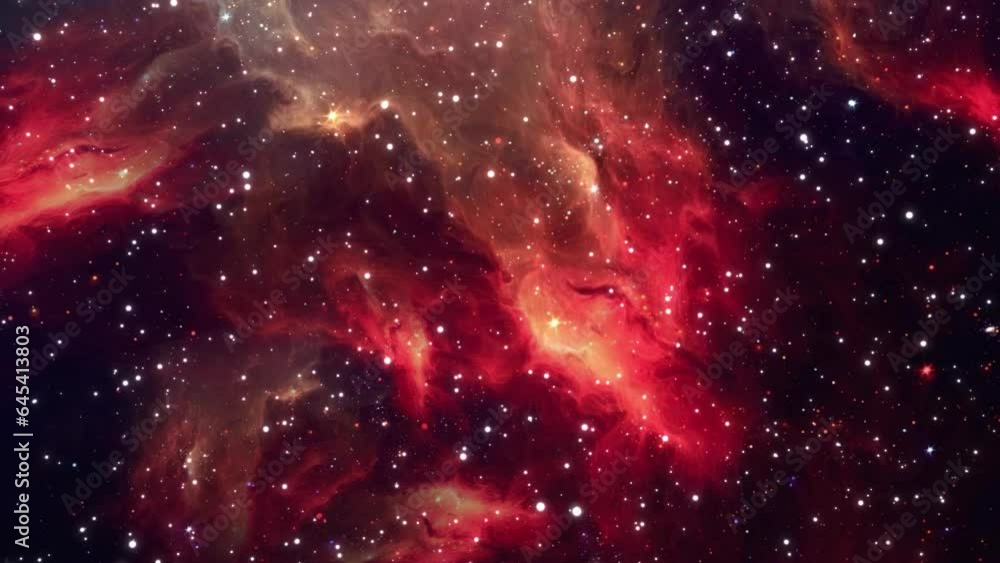 Wall mural flight through the clouds and gas of cosmic interstellar nebulae toward bright light.