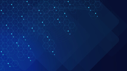 Obraz premium Abstract futuristic technology concept with hexagons pattern and glowing particles. Global communication, social networking and network connection background design.