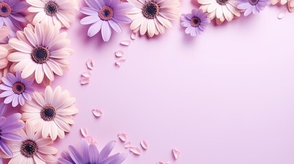Fototapeta na wymiar a pink and purple background with daisies and petals on it. generative ai