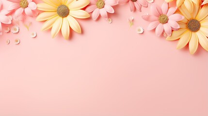  a pink background with yellow and pink flowers on top of it.  generative ai
