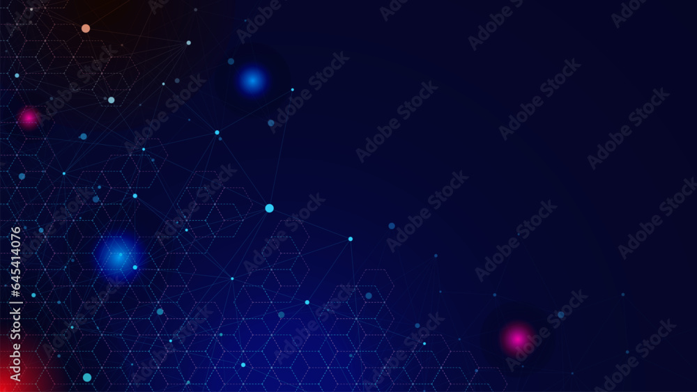 Aufkleber abstract geometric with hexagons pattern and glowing particles on dark blue background for modern te