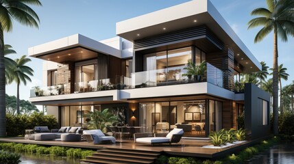 Fototapeta premium Modern house model for sale with office background