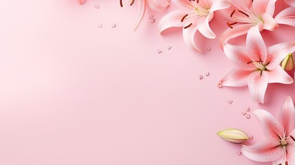  a pink background with pink lilies on a pink background.  generative ai