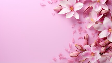  a pink background with pink flowers and petals on the bottom.  generative ai
