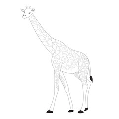 a vector illustration of a cute giraffe in black and white color 