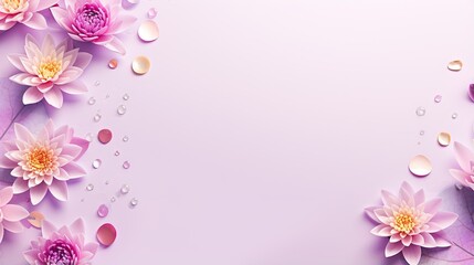  a pink background with water lilies and drops of water.  generative ai