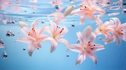  a group of pink flowers floating in a pool of water.  generative ai