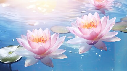  three pink water lilies floating on top of a lake.  generative ai - obrazy, fototapety, plakaty