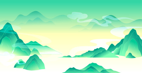 Vector green mountains landscape background