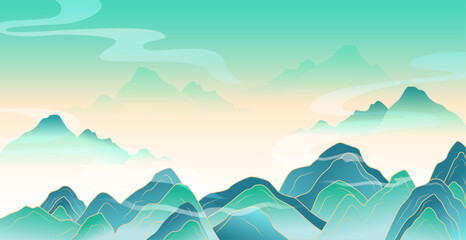 Vector green mountains landscape background