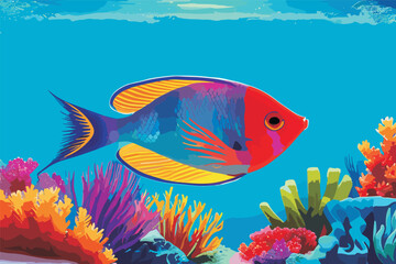 Vector tropical fish, algae, corals
and sea anemones on the seabed. 
The underwater world of the coral reef.
Aquarium.