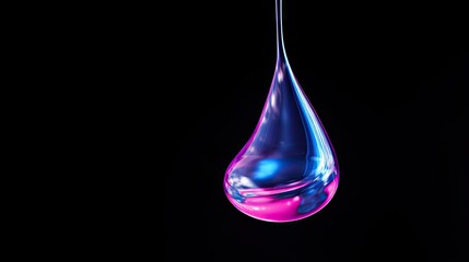  a drop of water that is hanging from a hook on a black background.  generative ai