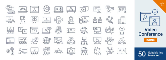 Fototapeta na wymiar Video conference icons Pixel perfect. Cloud, system, network, ....